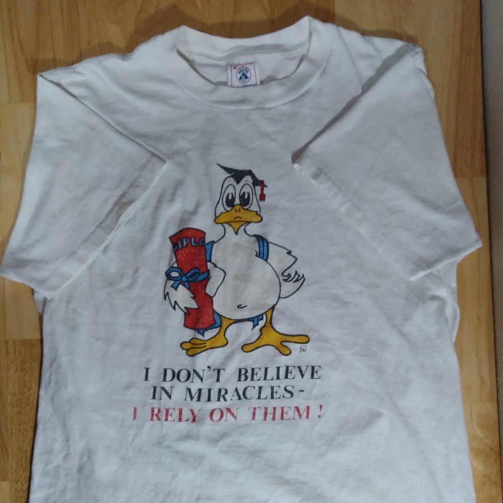 Vintage Believe In Miracles Duck Diploma Graduate Joke T-Shirt